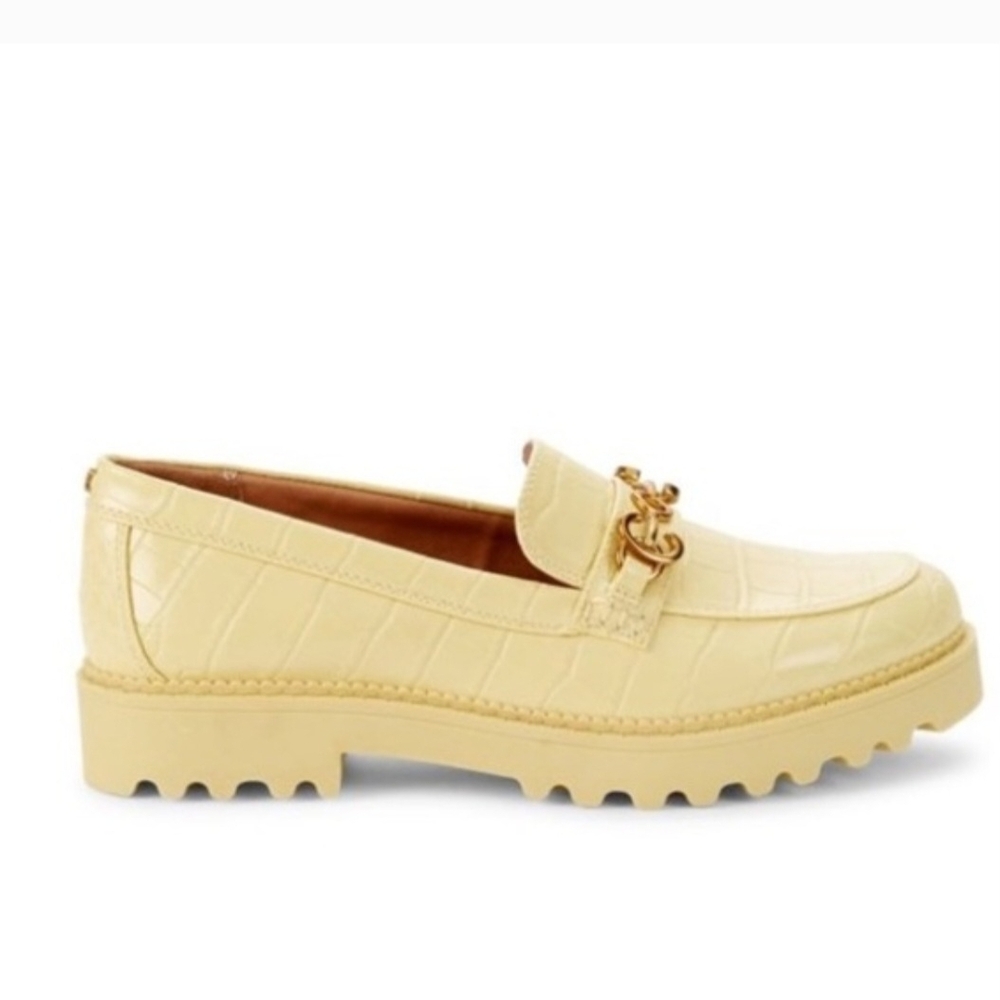 BRAND NEW WITHOUT BOX Circus by Sam Edelman Yellow Loafers with Gold Chain - Picture 2 of 4